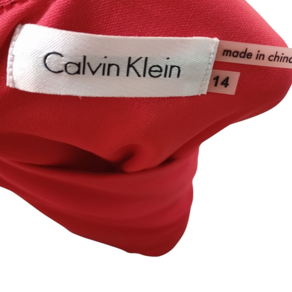 Calvin Klein Vibrant Red 1 Shoulder Dress Beaded Ruched Waist Accent Holidays 14 - Picture 3 of 10